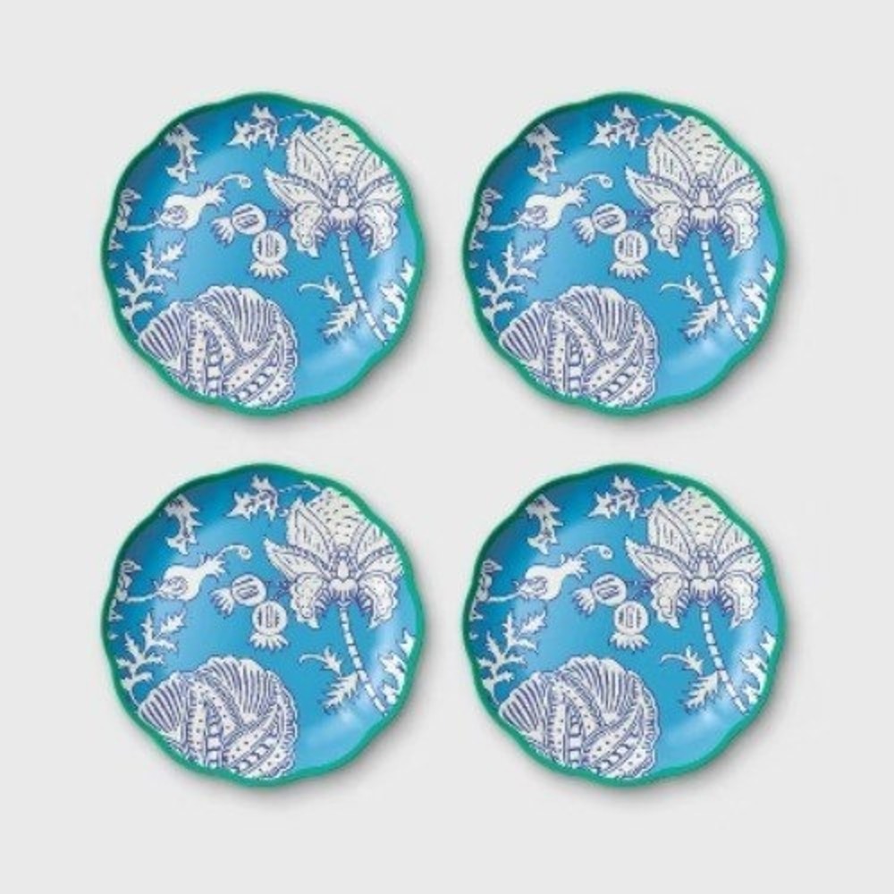 Roller Rabbit x Target Melamine‎ Dinner Plates Set of 4 Blue Floral Scalloped